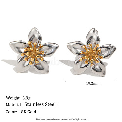 Two Tone 304 Stainless Steel Stud Earrings for Women, Flower, Real Gold Plated & Real Platinum Plated, 19.2mm(WG4F5A5-01)