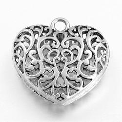 Hollow Tibetan Style Alloy Heart Pendants, Cadmium Free & Nickel Free & Lead Free, Antique Silver, 50x49x16mm, Hole: 5mm(TIBEP-S095-AS-NR)