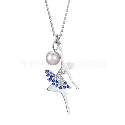 Micro Pave Cubic Zirconia Ballet Girl Pendant Necklaces, Stainless Steel Cable Chain Necklaces(ZL0676)
