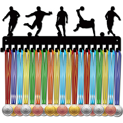 Iron Medal Holder Frame, 20 Hooks Medal Display Hanger Rack, with Screws, Black, Swimming, Football, 150x400mm, Hole: 5mm(ODIS-WH0028-163)