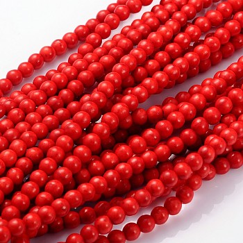 Synthetical Howlite Beads Strands, Dyed Red, Round, about 6~7mm in diameter, hole: 0.5mm, about 64pcs/strand, 16 inch