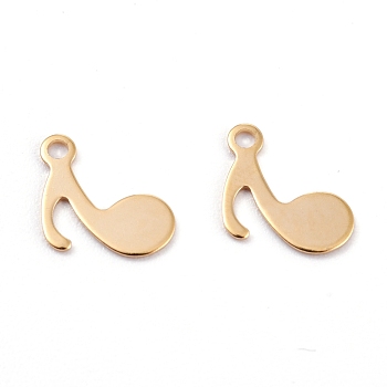 201 Stainless Steel Charms, Laser Cut, Musical Note, Real 18k Gold Plated, 12x9.5x0.5mm, Hole: 1.4mm