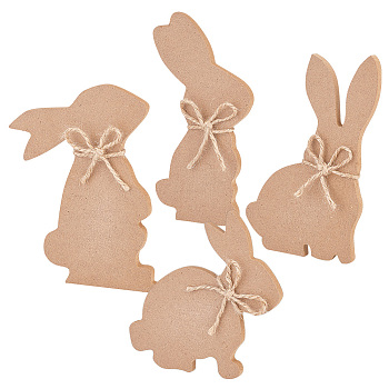 8 Sets 4 Style DIY Easter Wood Pendant Decorations, with Jute Rope, Rabbit, 12.3~15x8~12.5x0.8cm, 2 sets/style