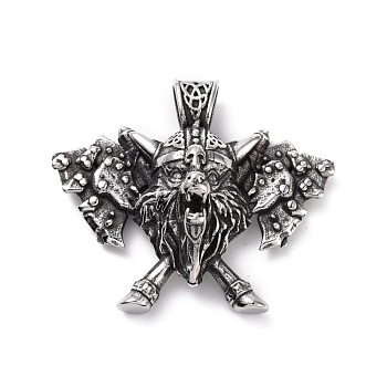 304 Stainless Steel Pendants, Viking Soldier, Antique Silver, 43.5x51x19mm, Hole: 5.5x8mm
