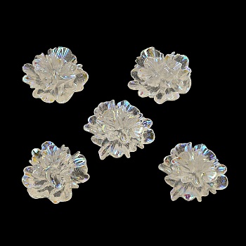 Transparent Resin Cabochons, Flower, Clear AB, 23x24.5x11mm