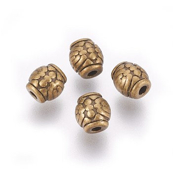 Tibetan Style Alloy Beads, Drum with Flower, Cadmium Free & Nickel Free & Lead Free, Antique Bronze, 6x6mm, Hole: 2mm
