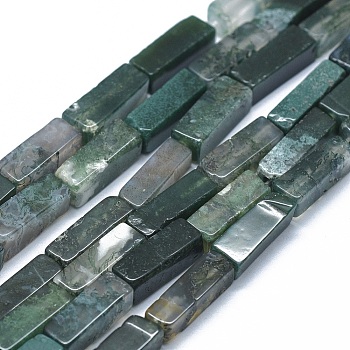 Natural Moss Agate Beads Strands, Cuboid, 12.5~13.5x3~5x3~4.5mm, Hole: 1mm, about 30~32pcs/strand, 15.1~15.9 inch(38.5~40.5cm)