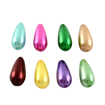 ABS Plastic Imitation Pearl Teardrop Beads, Mixed Color, 17x7.5mm, Hole: 2mm