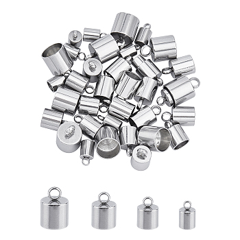 304 Stainless Steel Cord Ends, End Caps, Stainless Steel Color, 8.7~13x5~9mm, Hole: 1.5~3.5mm, 40pcs/box