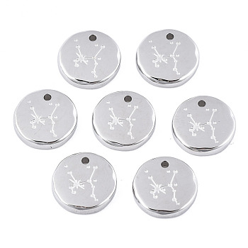 316 Surgical Stainless Steel Charms, Flat Round with Constellation, Stainless Steel Color, Sagittarius, 10x2mm, Hole: 1mm