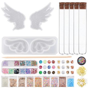 DIY Mace Silicone Molds Kits, Including Glass Test Tubes, Wood Stick, Nail Art Glitter, Nail Art Sequins/Paillette, Nail Art Tinfoil, Glass Beads, Natural Spiral Shell Beads, Alloy Pendants, Mixed Color,