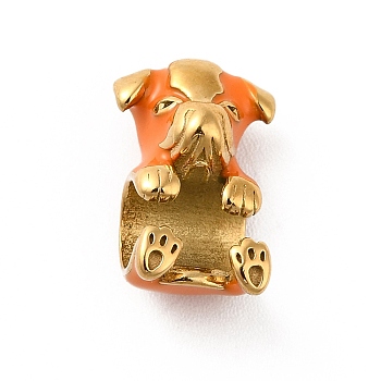 Ion Plating(IP) 304 Stainless Steel Enamel European Beads, Large Hole Beads, Dog, Golden, 13x8.5x7mm, Hole: 4.5mm