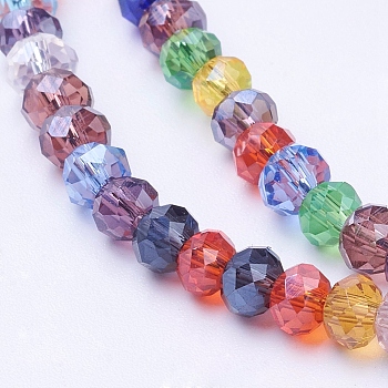 Mixed Electroplate Glass Faceted Rondelle Bead Strands, 4x3mm, Hole: 1mm, about 130~140pcs/strand, 18.1 inch
