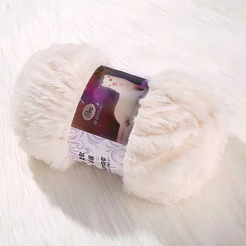 Polyester & Nylon Yarn, Imitation Fur Mink Wool Chunky Yarn, for DIY Knitting Soft Coat Scarf, Floral White, 13mm, about 32.81 Yards(30m)/Skein