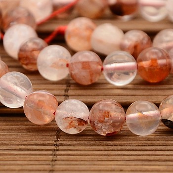 Natural Hematoid Quartz/Fire Quartz Round Beads Strands, Ferruginous Quartz, 8mm, Hole: 1mm, about 48pcs/strand, 14.9 inch