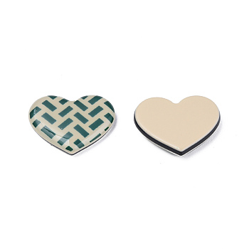 Printed Acrylic Cabochons, Heart with Rectangle Pattern, Blanched Almond, 22x26x5mm