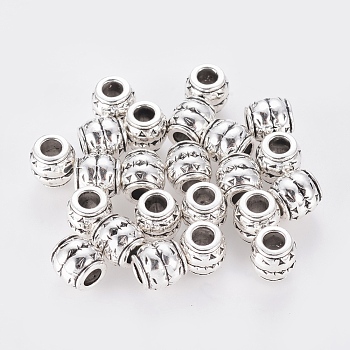 Tibetan Style Alloy Large Hole Barrel Beads, Antique Silver, Lead Free & Cadmium Free & Nickel Free, 8x8mm, Hole: 3.5mm