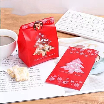 Plastic Bag, Treat Bag, Christmas Theme, Bakeware Accessoires, for Mini Cake, Cupcake, Cookie Packing, Excluding Stickers, Christmas Tree Pattern, 95x70x200mm, 50pcs/bag