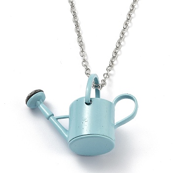 Alloy Enamel Pendant Necklaces, with Lobster Claw Clasps, Watering Pot/Watering Can, Platinum, Sky Blue, 20 inch(51cm)