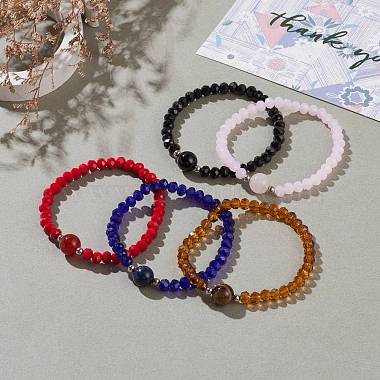 Faceted Glass Beads Stretch Bracelets(BJEW-JB05887)-5