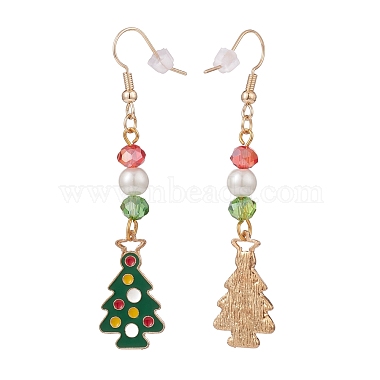 Pendientes colgantes de árbol de Navidad esmaltado con perlas de vidrio(EJEW-JE04961-04)-3