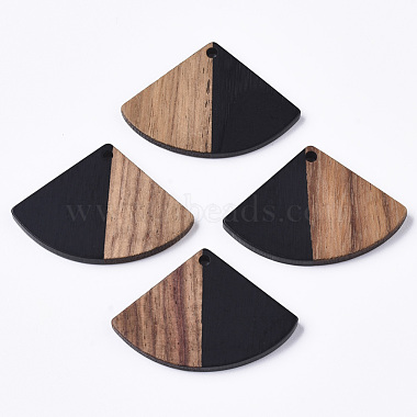 Black Fan Resin+Wood Pendants