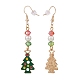 Pendientes colgantes de árbol de Navidad esmaltado con perlas de vidrio(EJEW-JE04961-04)-3
