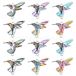 12Pcs 6 Colors Printed Alloy Connector Charms, Bird Links, Platinum, Mixed Color, 17.5x24x1.8mm, Hole: 1.6mm, 2pcs/color (FIND-YW0008-86)