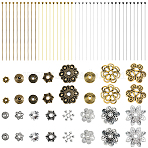 DIY Jewelry Making Finding Kits, including Tibetan Style Bead Caps & Brass Ball Head Pins, Mixed Color, 14x4mm, 10pcs(DIY-SP0003-16)