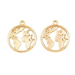 Brass Pendants, Round with Map Charms, Cut-Out, Real 18K Gold Plated, 18.5x16x2mm, Hole: 1.5mm(KK-CBA866A-05G)