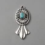 Alloy Pendants, with Imitation Synthetic Turquoise, Antique Silver, Flower, 36x14.5x5mm, Hole: 1.5mm(FIND-TAC0020-05F)