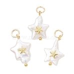 Natural Baroque Keshi Pearl Pendants, Star Charms with Alloy Starfish Slice, White, Golden, 16~18.5x12x4.5~5mm, Jump ring: 5x0.8mm, Inner Diameter: 3.4mm(PALLOY-JF05013)