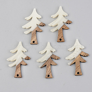 Opaque Resin & Walnut Wood Pendants, Christmas Tree, Floral White, 38x24.5x3mm, Hole: 2mm(RESI-S389-008A-C04)