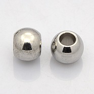Rondelle 304 Stainless Steel European Beads, Large Hole Beads, Stainless Steel Color, 8x6mm, Hole: 4mm(STAS-N020-03-8mm)