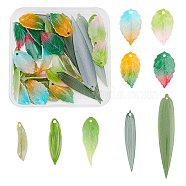 CHGCRAFT 36pcs 9 Style Plastic Pendants, Leaf, Mixed Color, 19.5~58x7~13.5x1~4mm, Hole: 1~1.2mm, 4pcs/style(KY-CA0001-34)