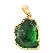 Rack Plating Brass Pendants, Iceberg Melting Shaped Glass Charms, Long-Lasting Plated, Cadmium Free & Lead Free, Real 18K Gold Plated, Green, 22.5x15.5x9mm, Hole: 6x3mm(KK-C033-04G-01)