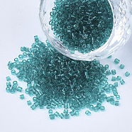 Glass Cylinder Beads, Seed Beads, Transparent Colours, Round Hole, Dark Cyan, 1.5~2x1~2mm, Hole: 0.8mm, about 8000pcs/bag, about 85~95g/bag(SEED-Q036-01A-H02)