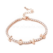 Cubic Zirconia Chain Bracelet, Word Love Rack Plating Brass Jewelry with Chain Extender & Lobster Claw Clasps for Women, Lead Free & Cadmium Free, Long-Lasting Plated, Rose Gold, 7-1/4 inch(18.5cm)(BJEW-A132-25RG)