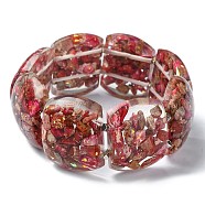 Dyed Natural Imperial Jasper & Synthetic Opal Stretch Bracelets, Epoxy Resin Domino Bracelets for Women, Cerise, Inner Diameter: 2-3/8 inch(6.1cm)(BJEW-G702-05C)