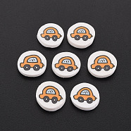 Handmade Polymer Clay Cabochons, Flat Round with Car, White, 9~10.5x2mm, about 5000pcs/1000g(CLAY-N006-145)