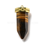 Natural Tiger Eye Pointed Pendants, Faceted Bullet Charms with Golden Plated 304 Stainless Steel Findings, 26~26.5x11.5x10mm, Hole: 1.4mm(STAS-K273-03G-02)