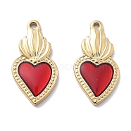 PVD Vacuum Plating 304 Stainless Steel Pendants, with Enamel, Sacred Heart Charm, Real 18K Gold Plated, Red, 22x11.5x2.5mm, Hole: 1.5mm(STAS-R130-39G)