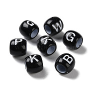 Spray Printed Opaque Acrylic European Beads, Large Hole Beads, Barrel with Letter, White, 9x8mm, Hole: 5mm, about 1500pcs/500g(SACR-P031-10B-01)