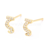 Brass Micro Pave Clear Cubic Zirconia Stud Earrings, Greek Alphabet, Real 18k Gold Plated, Letter.Z, 8.5x5x1.7mm, Pin: 0.9mm(EJEW-O103-03G)