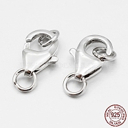 Rhodium Plated 925 Sterling Silver Lobster Claw Clasps, Platinum, 11x7x3mm, Hole: 3mm(STER-O015-D-04)