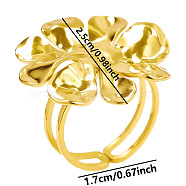 Stylish Flower 304 Stainless Steel Open Cuff Ring for Women, Real 18K Gold Plated, Inner Diameter: 17mm(EM0109-2)