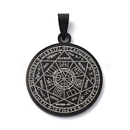 Titanium Steel Pendants, Flat Round with Seals of the Seven Archangels, Electrophoresis Black, 42mm, Hole: 7.6x3mm(FIND-Z002-03EB)