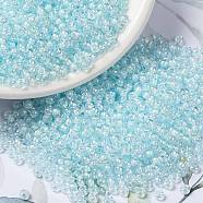MIYUKI Round Rocailles Beads, Japanese Seed Beads, (RR636) SkyBlue Lined Crystal AB, 8/0, 3mm, Hole: 1mm, about 2111~2277pcs/50g(SEED-X0055-RR0636)