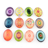 Kaleidoscope Flower Pattern Glass Oval Flatback Cabochons for DIY Projects, Mixed Color, 40x30x8mm(GGLA-R022-40x30-101)