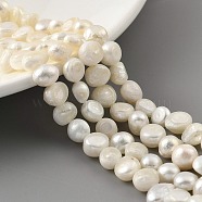 Natural Cultured Freshwater Pearl Beads Strands, Two Sides Polished, Floral White, 6~7mm, Hole: 0.5mm, about 25pcs/strand, 6.69''(17cm)(PEAR-A006-07A)